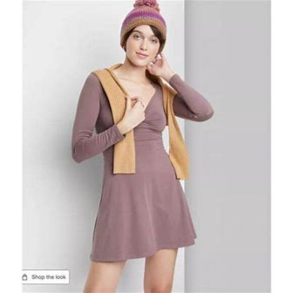 Women's Long Sleeve Twist-Front Mini Knit Skater Dress - Wild Fable Chestnut XXL - Picture 12 of 12